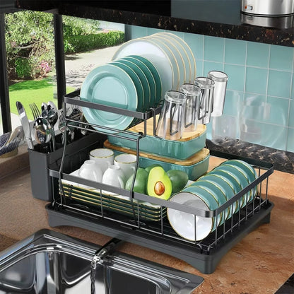 2 Tier Dish Drying Rack detail of utensil holder and plate slots