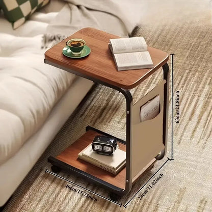 C-Frame Side Table with Wheels and Storage Bag dimensions overview