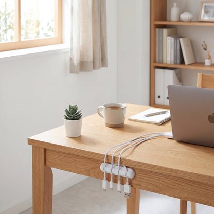 ClearDesk Cable Clips installed under desk for hidden wire management