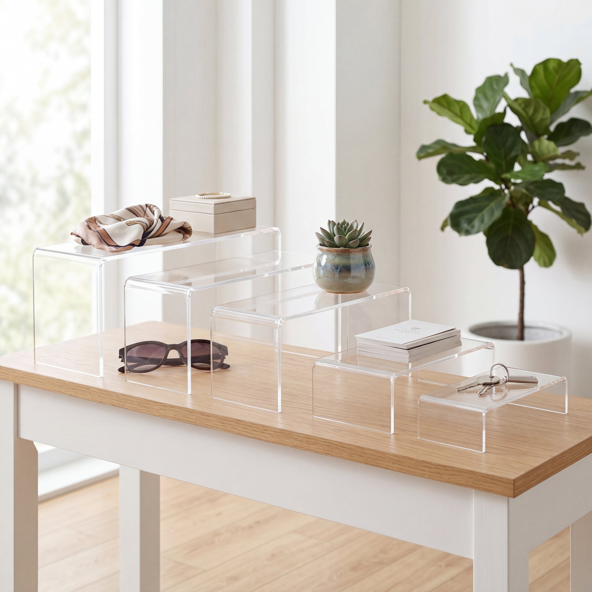 Clear acrylic riser showing size dimensions with measurement reference