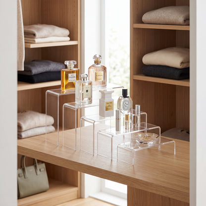 Clear Acrylic Display Riser holding electronics accessory for desk organization