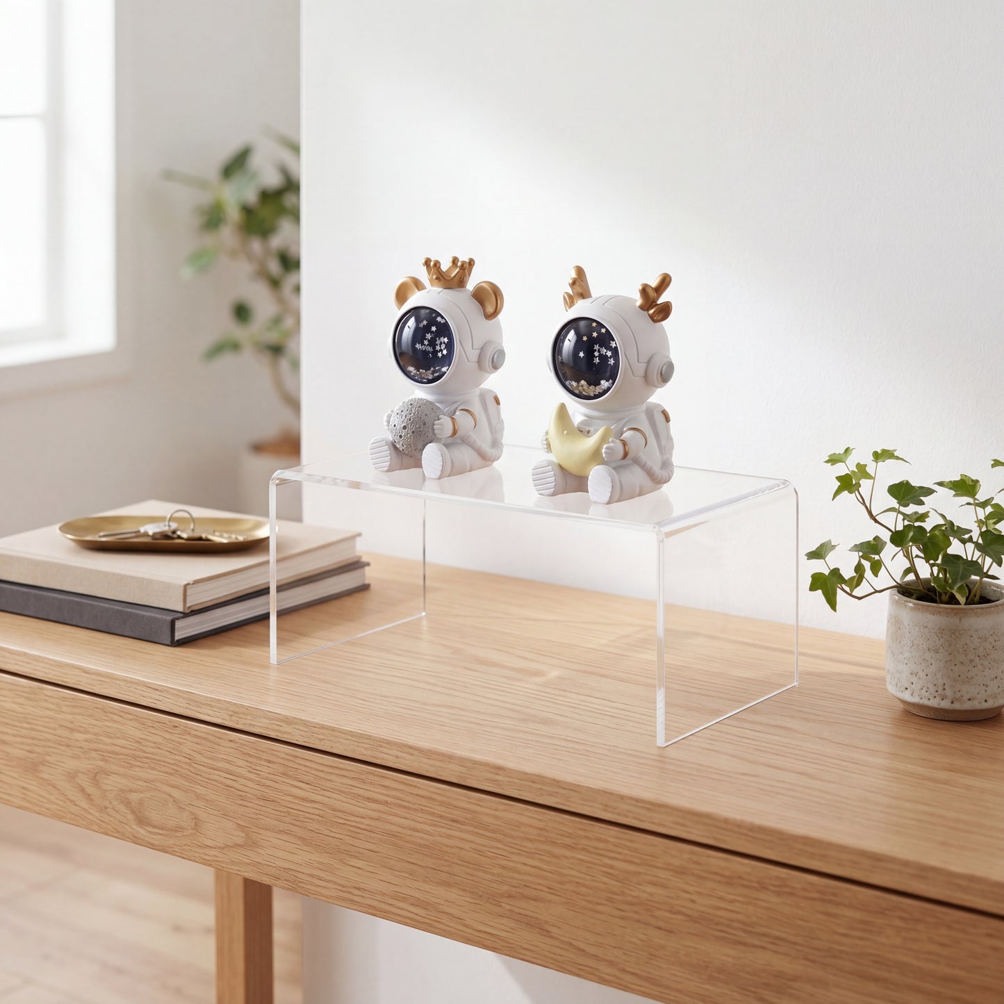 Clear Acrylic Display Riser in home staging setting elevating decorative piece