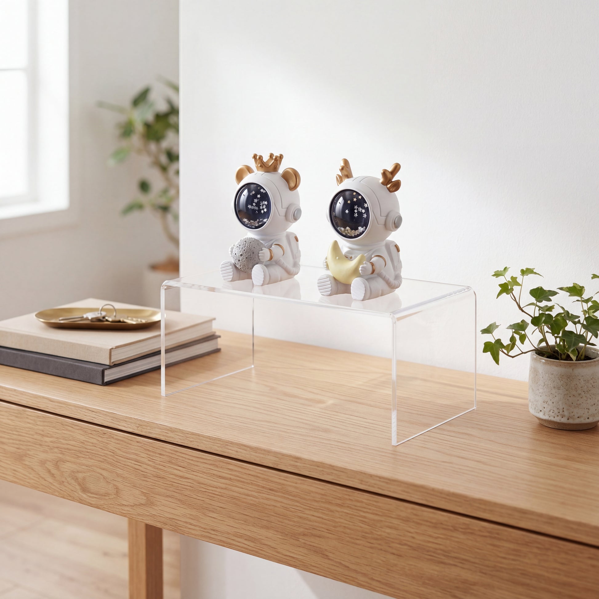 Clear Acrylic Display Riser in home staging setting elevating decorative piece