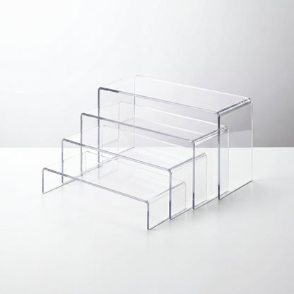 Set of 3 clear acrylic display risers in different heights for countertop organization and product display