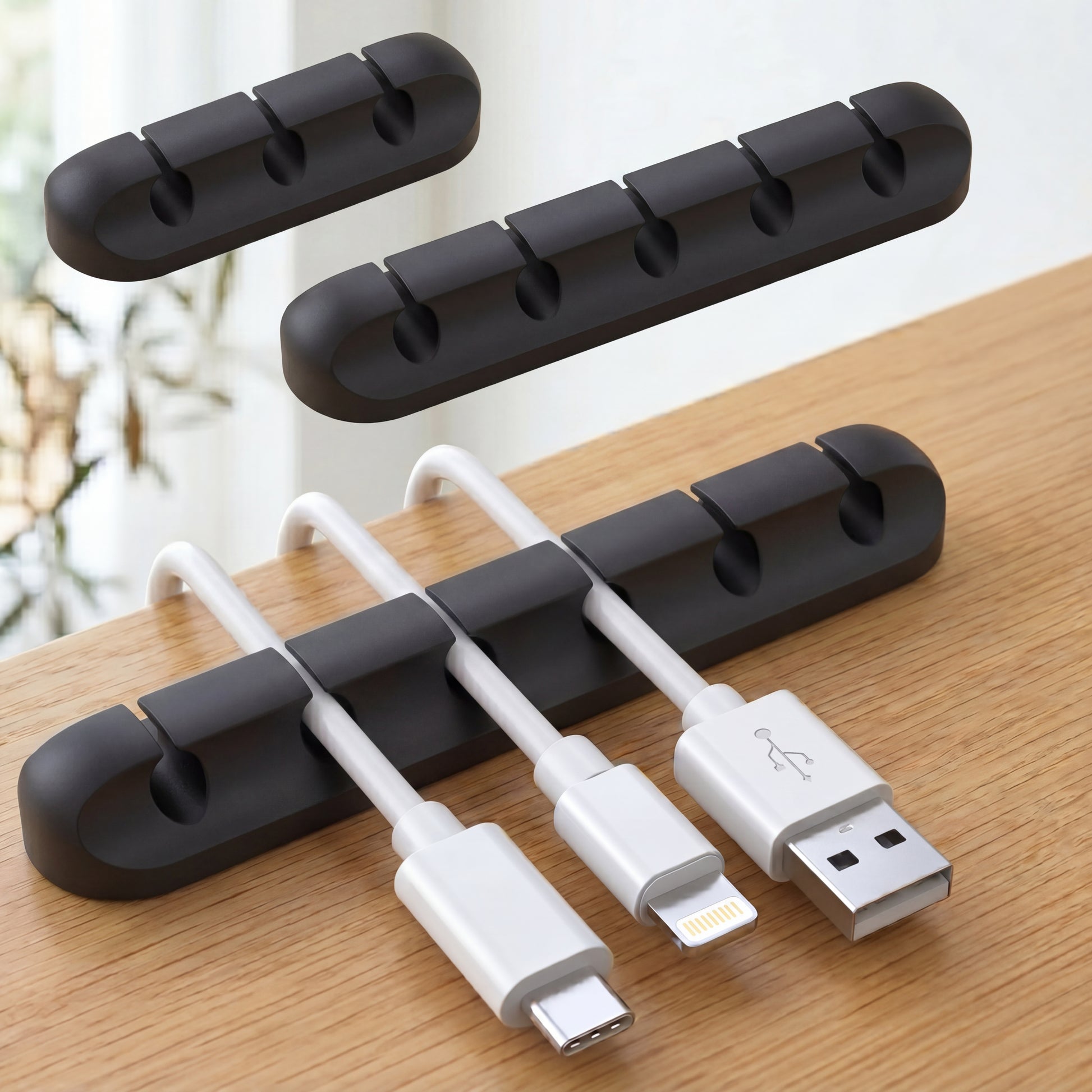Desk Cable Clips Matte Black – full product view showing set of clips