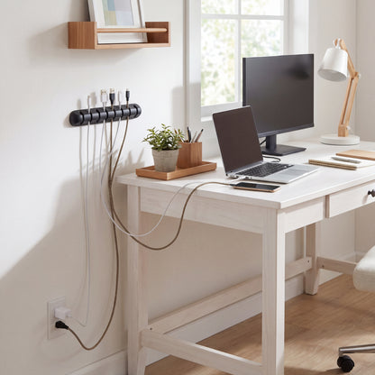 Desk Cable Clips Matte Black holding USB, charging, and HDMI cables neatly