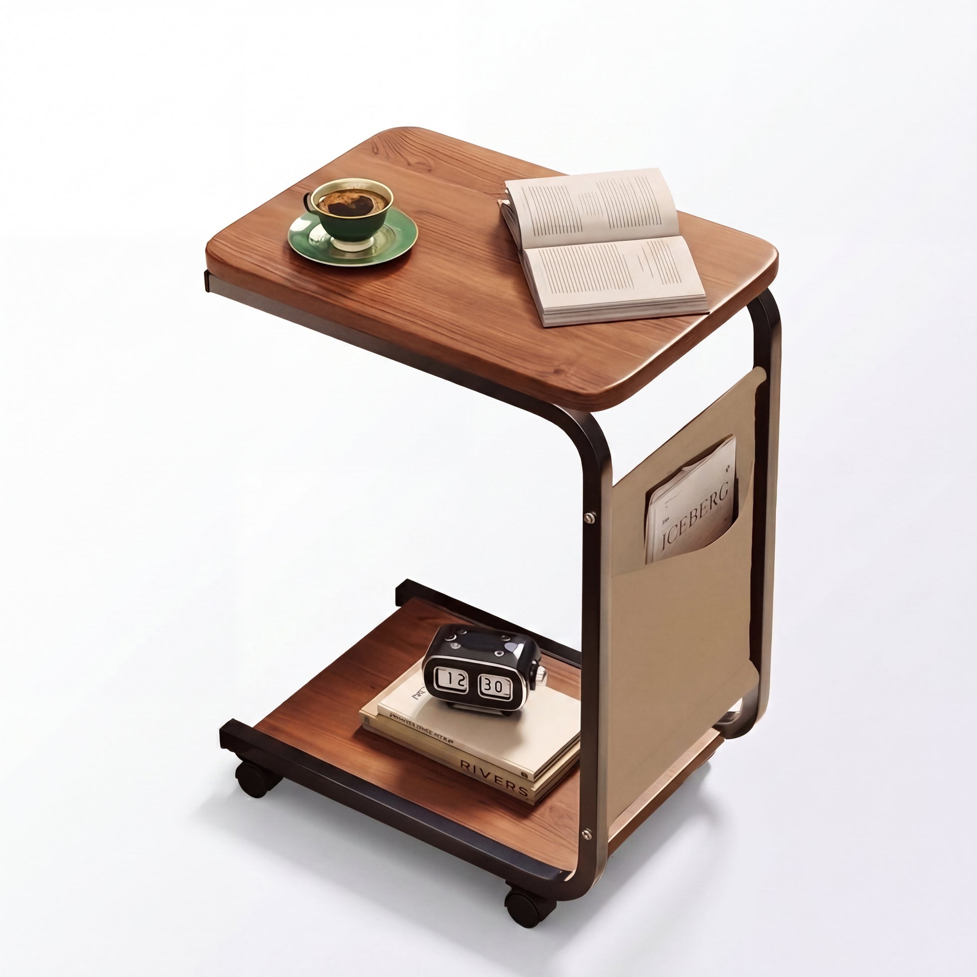 Drift C-Frame Side Table – Mobile Sanctuary with Integrated Storage