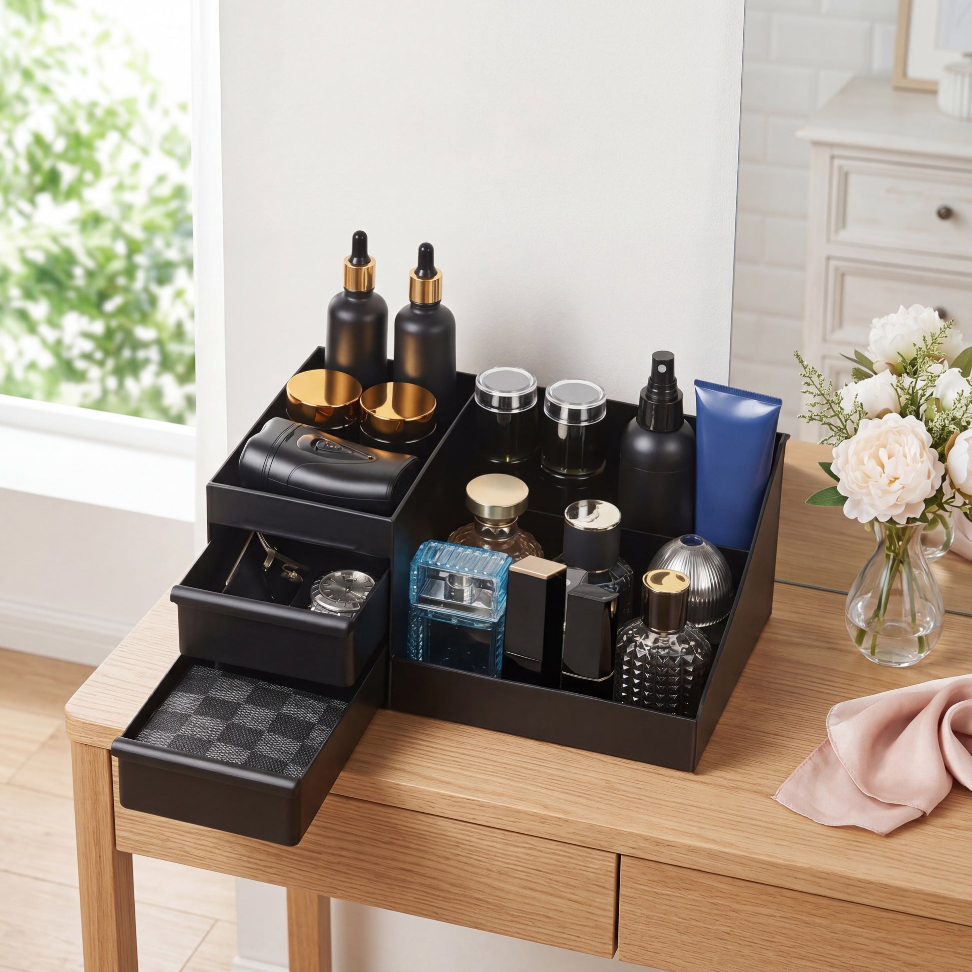 Essence Ritual Station – Multi-Tier Fragrance & Accessory Gallery