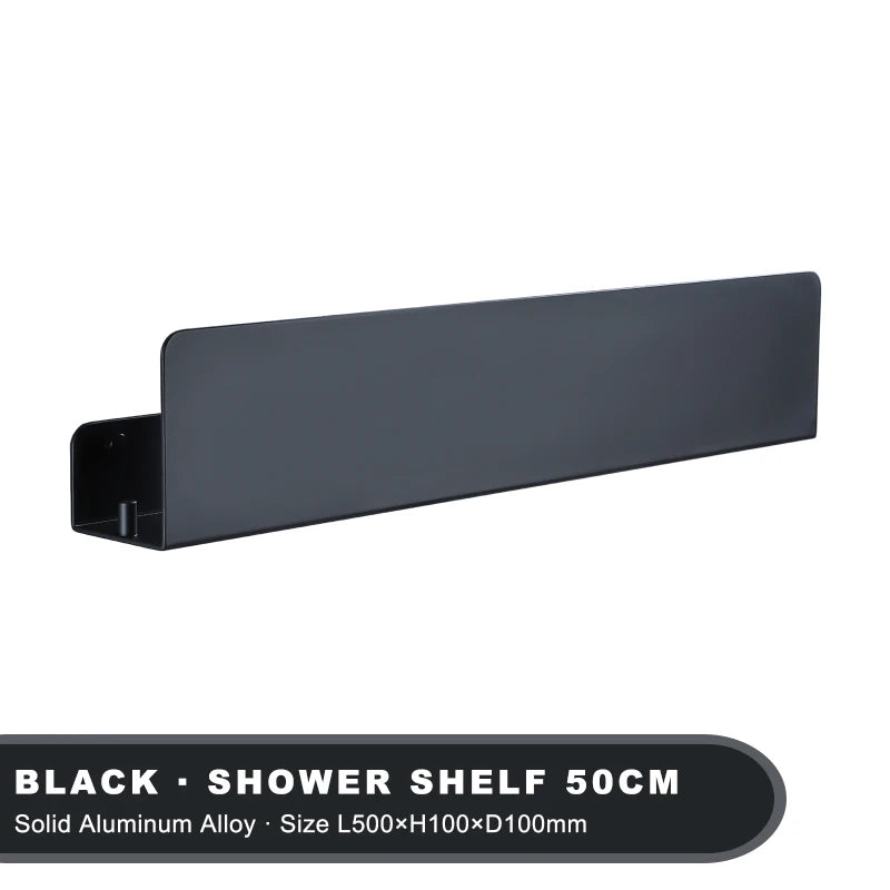 Matte black floating shelf set with multiple shelves for storage