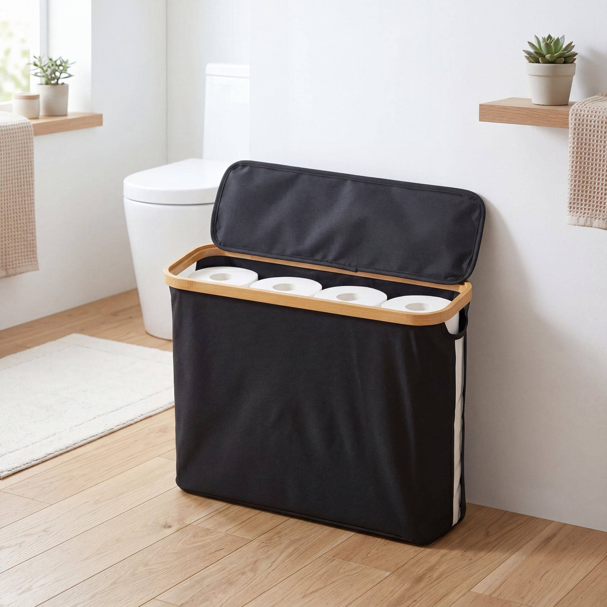 Linen View Stock Basket – Foldable Bathroom Organizer with Vision Window