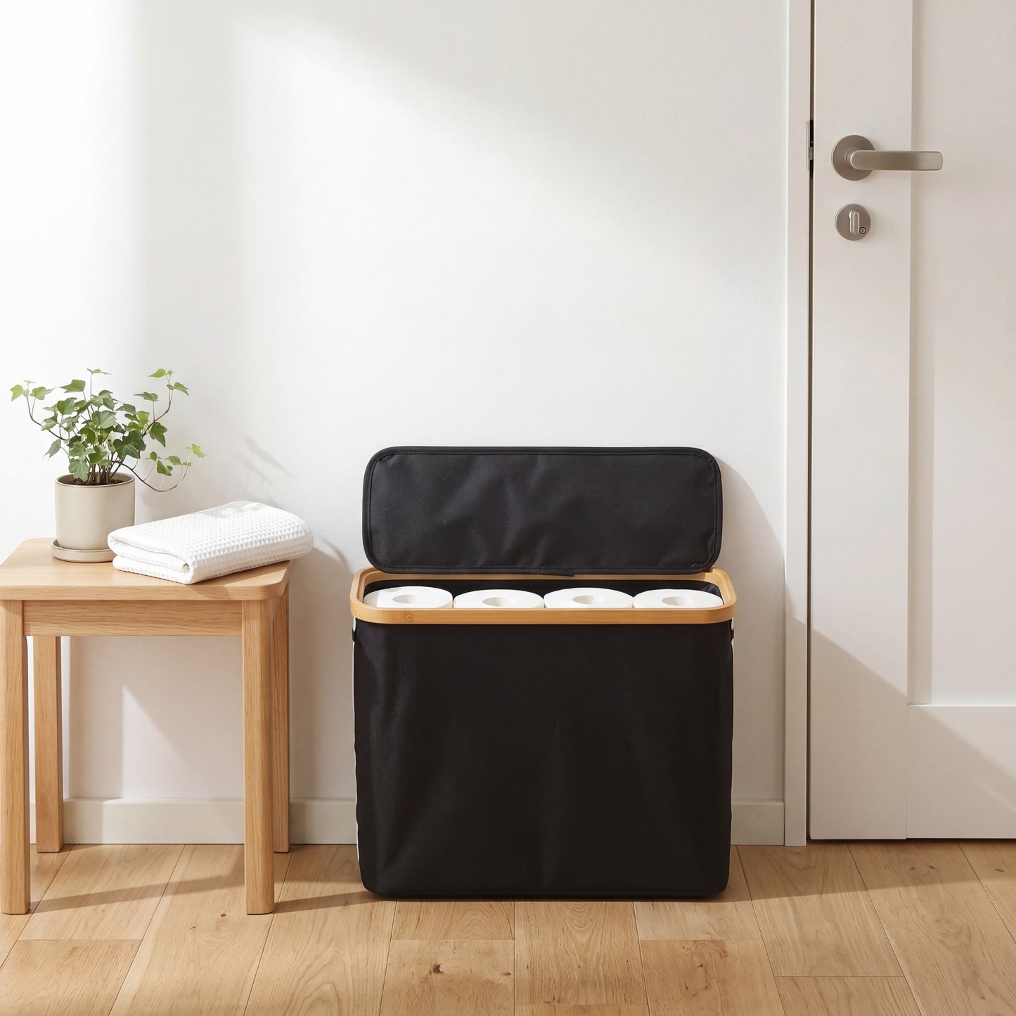 Linen View Stock Basket – Foldable Bathroom Organizer with Vision Window