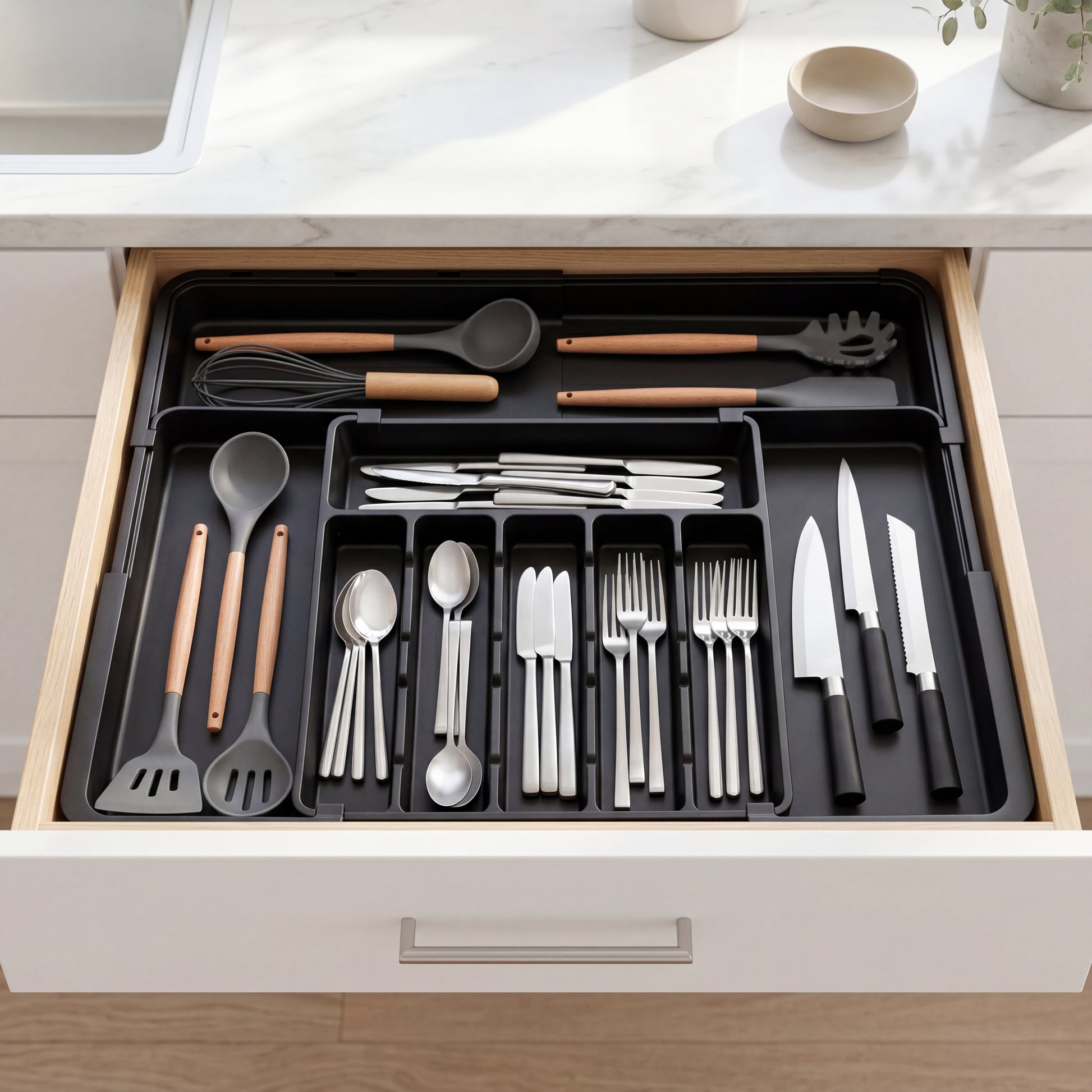 Nestill Expand Cutlery Tray — Matte Black