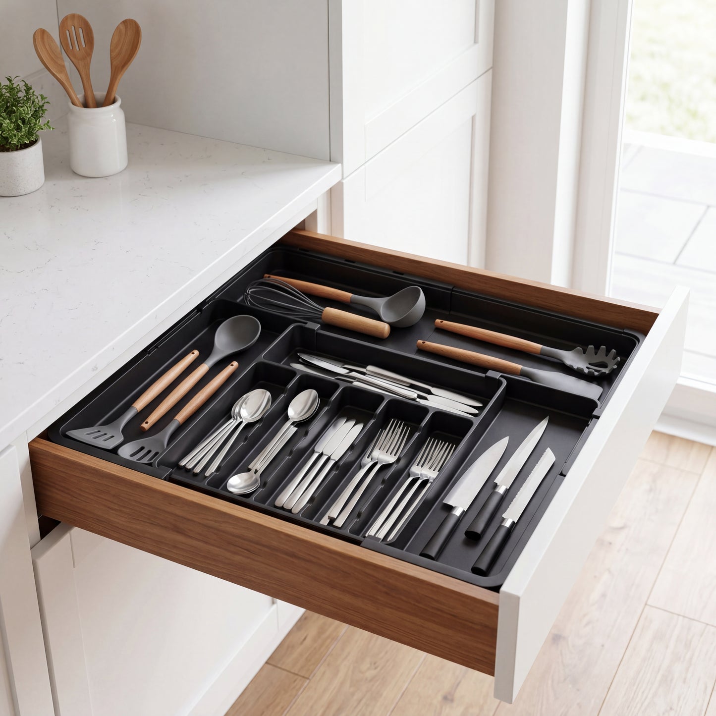 Nestill Expand Cutlery Tray — Matte Black