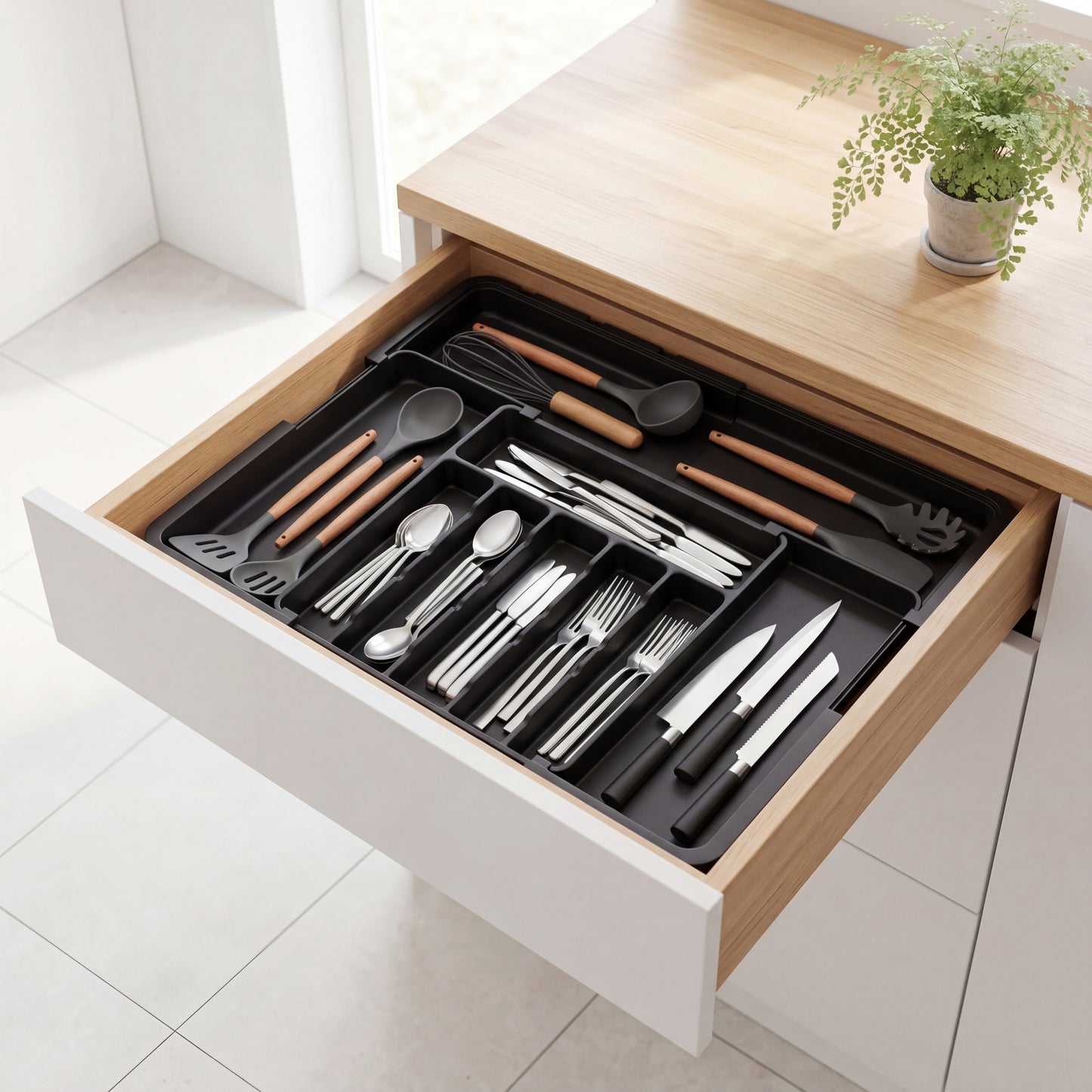Nestill Expand Cutlery Tray — Matte Black
