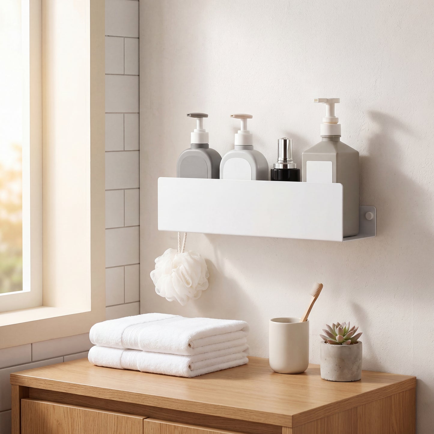 PureLift Floating Shelf – Minimalist Aluminum Shower Sanctuary