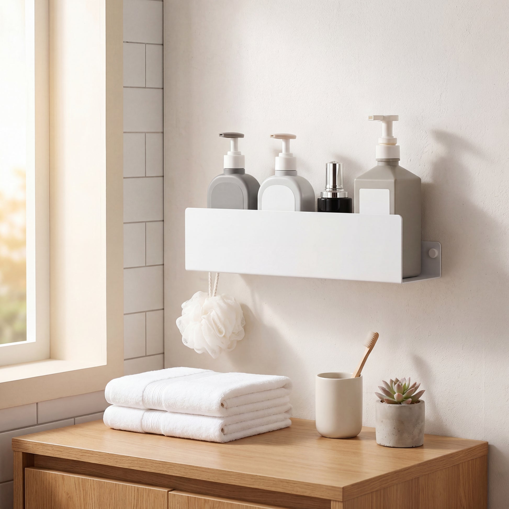 PureLift Floating Shelf – Minimalist Aluminum Shower Sanctuary