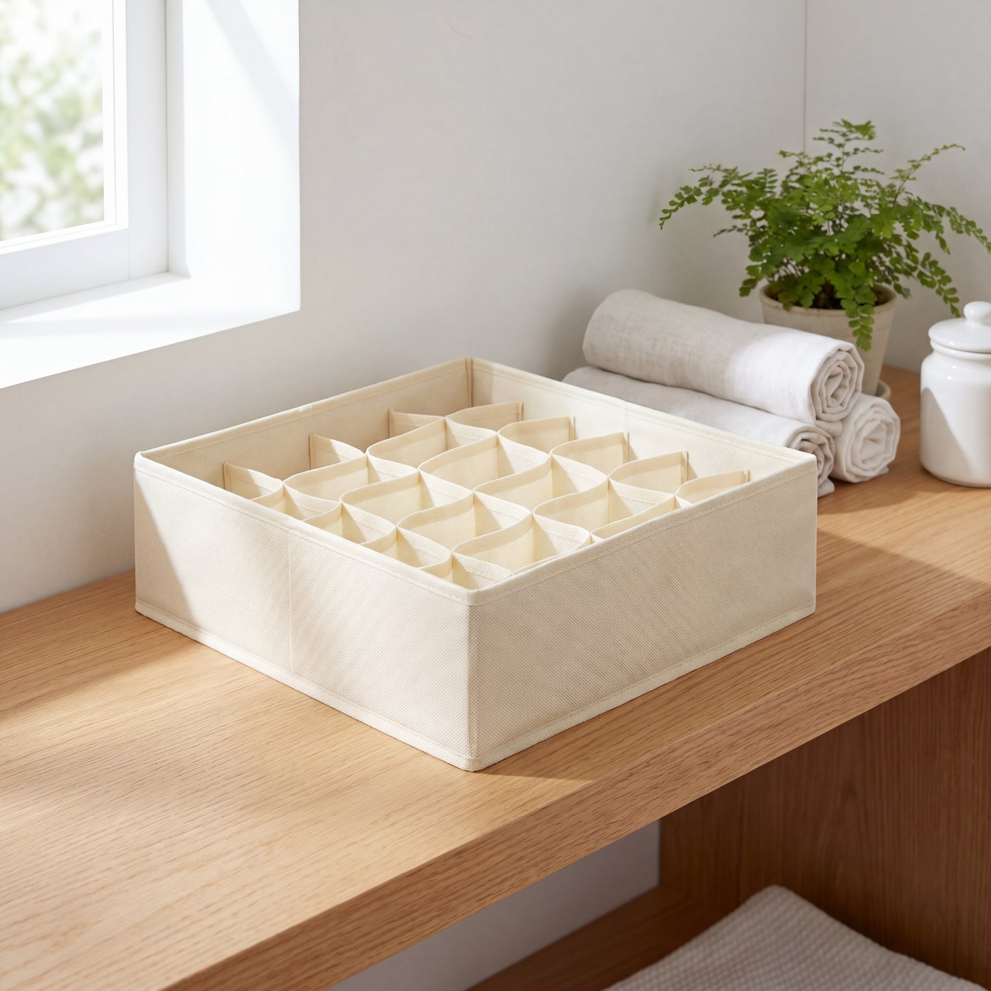 SilkFlow Drawer Divider – Modular Underwear & Wardrobe Organizer (Cream)
