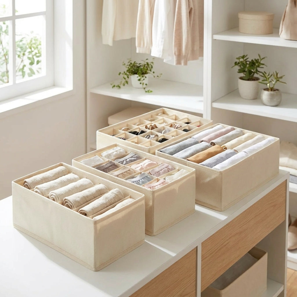 SilkFlow Drawer Divider – Modular Underwear & Wardrobe Organizer (Cream)