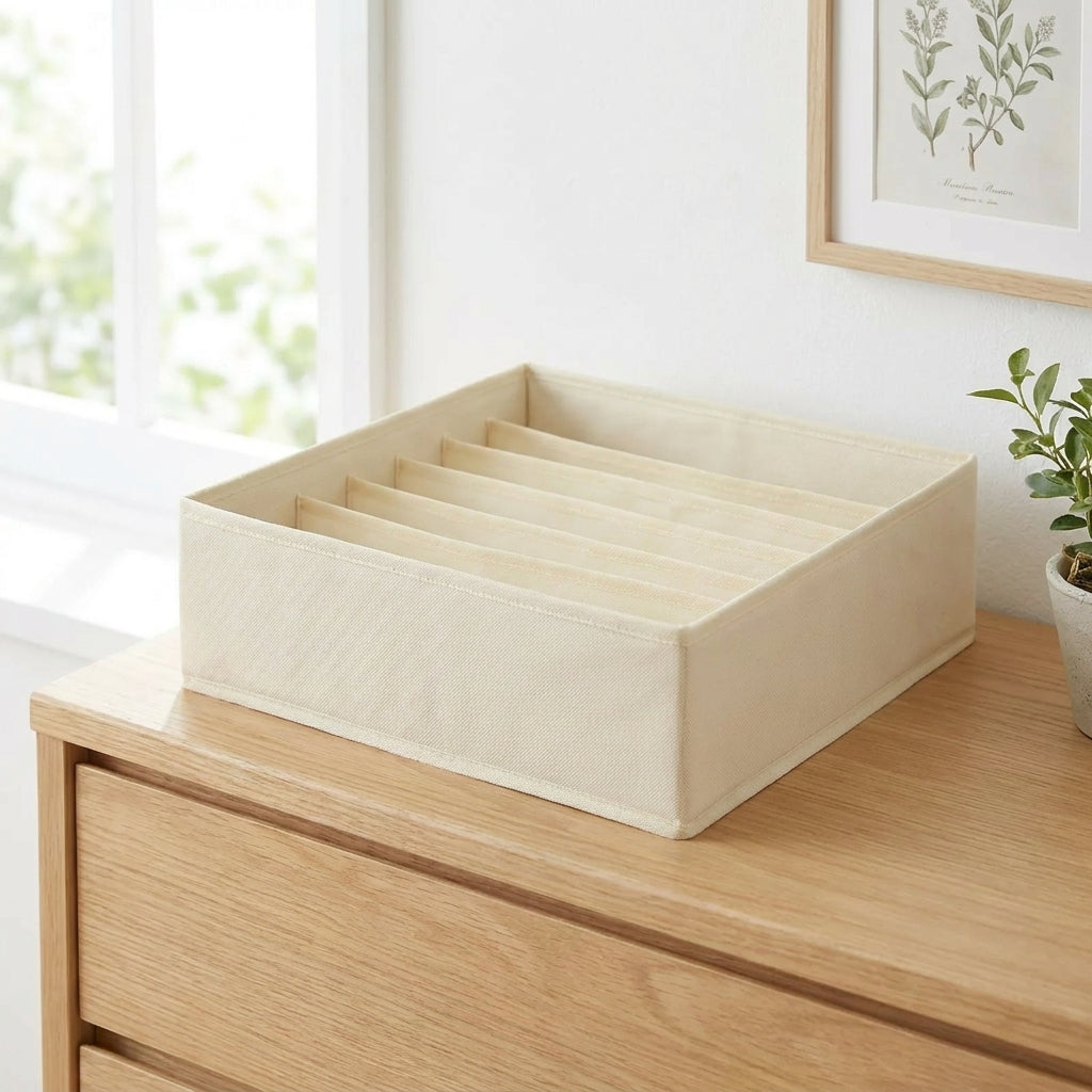 SilkFlow Drawer Divider – Modular Underwear & Wardrobe Organizer (Cream)