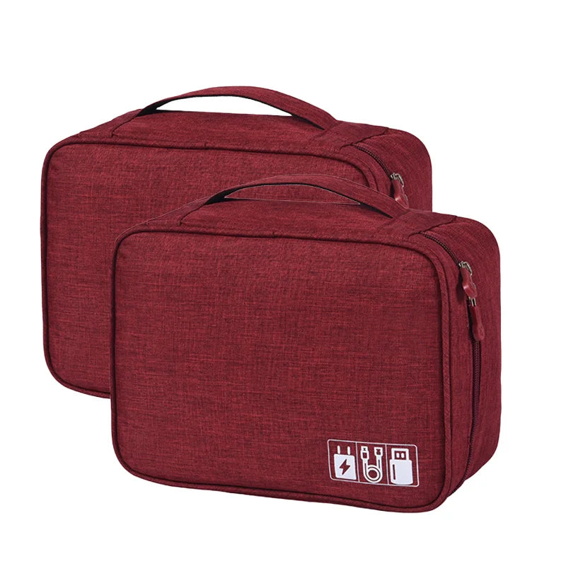 Travel Cable Organizer Bag showing all contents including chargers and cables