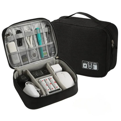 Travel Cable Organizer Bag fully packed view showing storage capacity