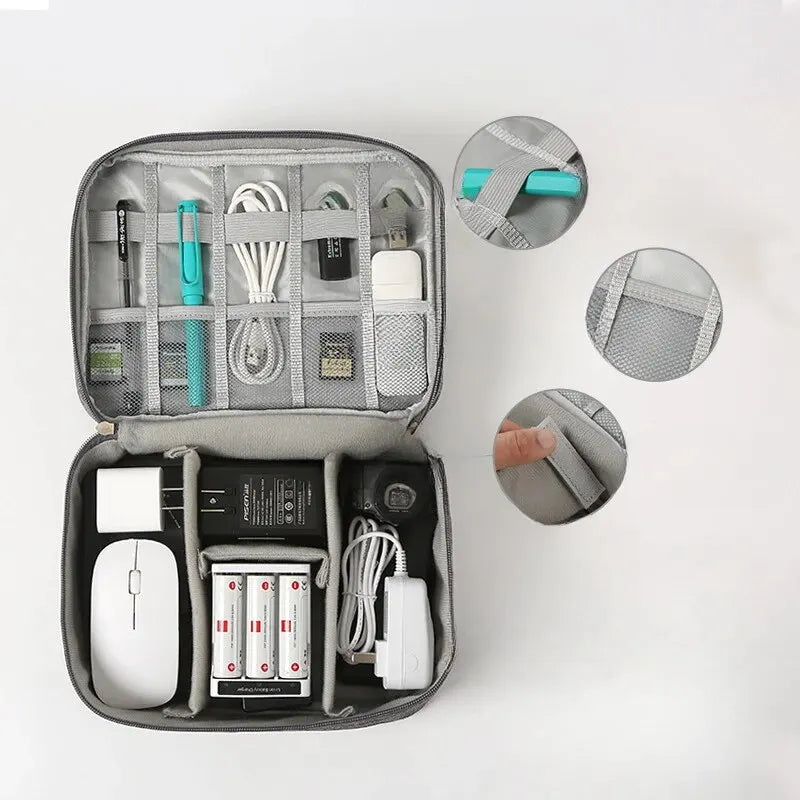 Travel Cable Organizer Bag exterior view showing durable zipper and material