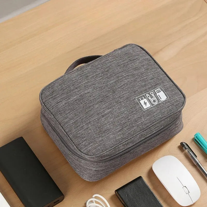 Travel Cable Organizer Bag with cables neatly stored in elastic loops