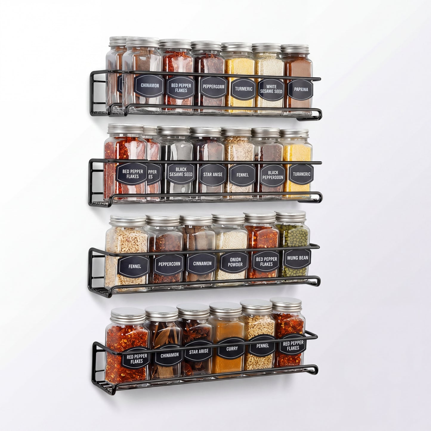Wall Mounted Spice Rack Matte Black – full product view showing all tiers