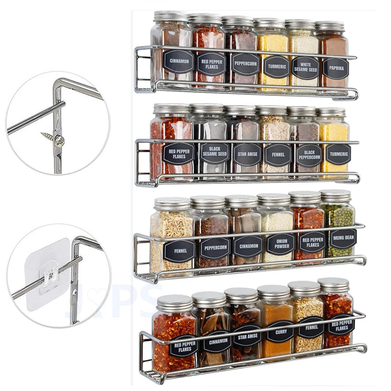 Matte black spice rack detail of mounting hardware and wall fixings